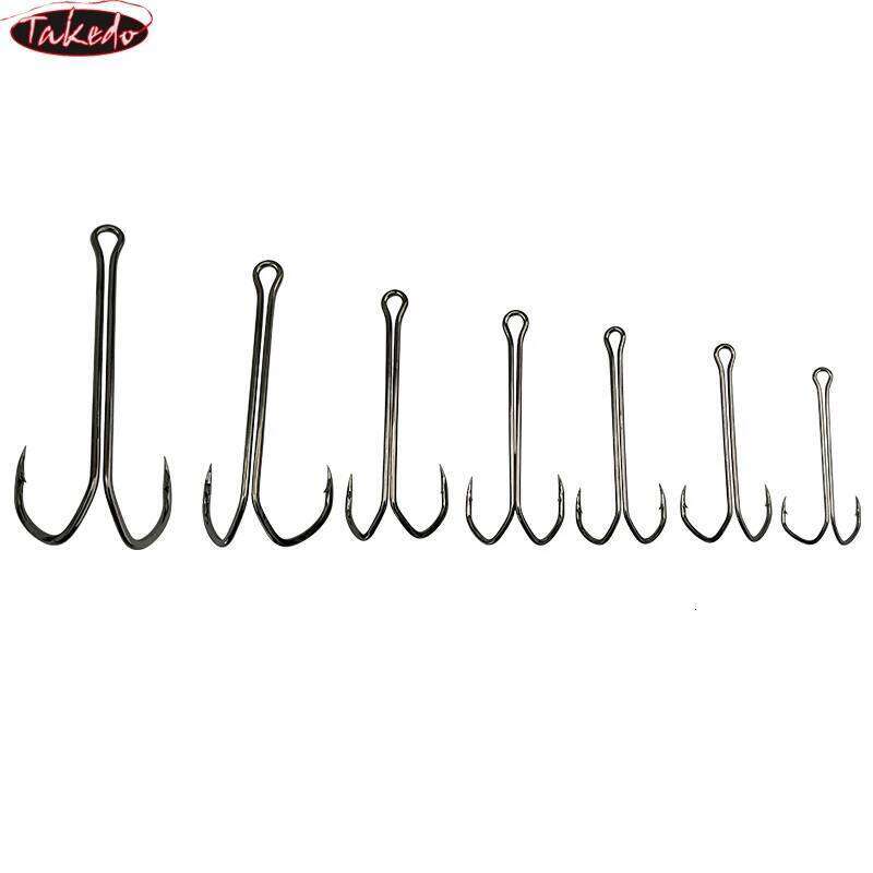 TAKEDO 10PCS SDL-38BC Double 6#-4/0 Cutting Delta Point Long Shank Hook Hight Carbon Steel Fishing Hooks Frog Lure Z260228