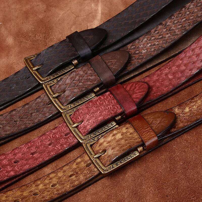 3.8CM Thickened Italian Pure Cowhide High Quality Genuine Leather Belts for Men Carving Strap Male Brass Buckle Jeans Cowboy S260228 c90 272