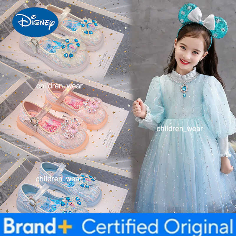 Disney Girls Shoes Frozen Elsa Princess Soft Sole Shoes Summer Childrens Crystal Pearly Shiny Girls Pink Blue Shoes H260303