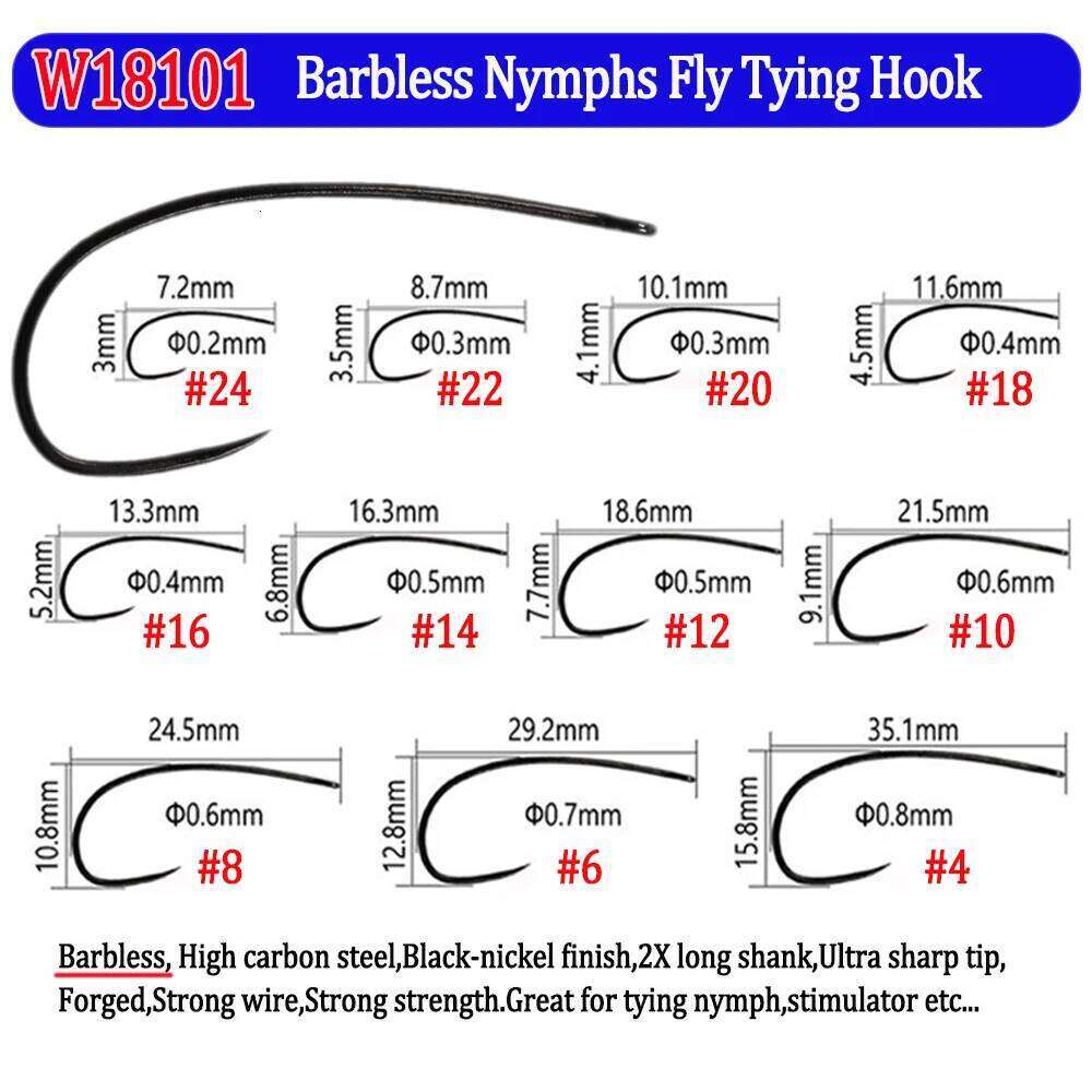 Wifreo 50pcs Barbed/Barbless Fishing Nymph Scud Caddis Dry Hooks Jig Streamer Clouser Wet Fly Tying Hook Z260228