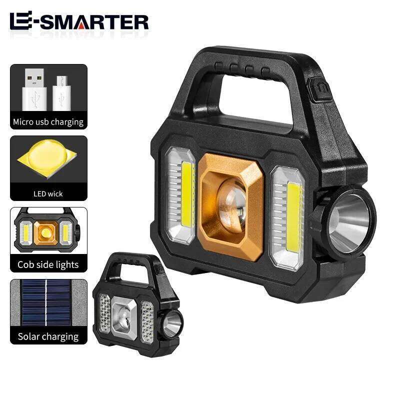 Solar Rechargeable Flashlight Zoomable Waterproof COB LED Torch Brightly Light Portable Powerful Lantern for Camping S260302