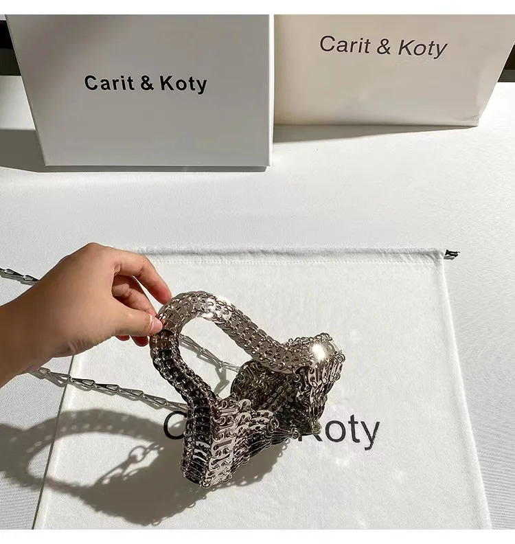 Shiny Silver Metal Sequined Woven Handmade Square Bag Fashion Women Handbag Lady Purse Shoulder Crossbody Bag Female Casual Bag 260302