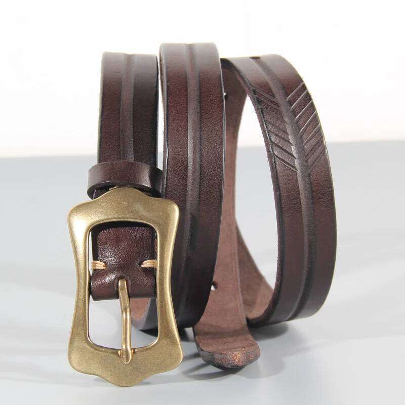 Retro Personality Women's Genuine Leather Extra Thick And Fine Top Layer Cowhide Copper Buckle All-Match soft jeans Belt S260228