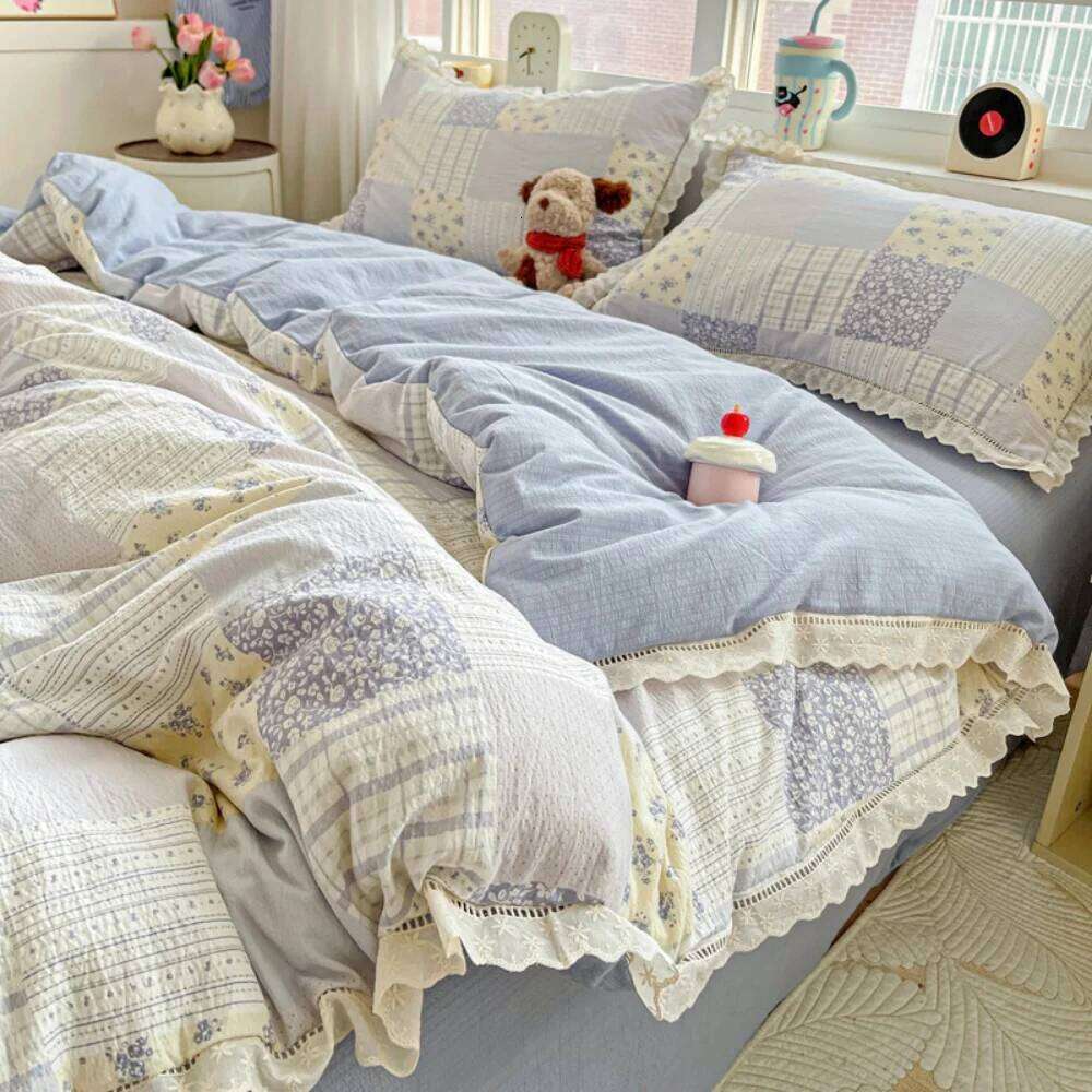 Double Layer Yarn Bedding Print Floral Four Pieces Set Soft Comfortable Duvet Cover Bed Sheet With Pillowcases Home Textiles W260302
