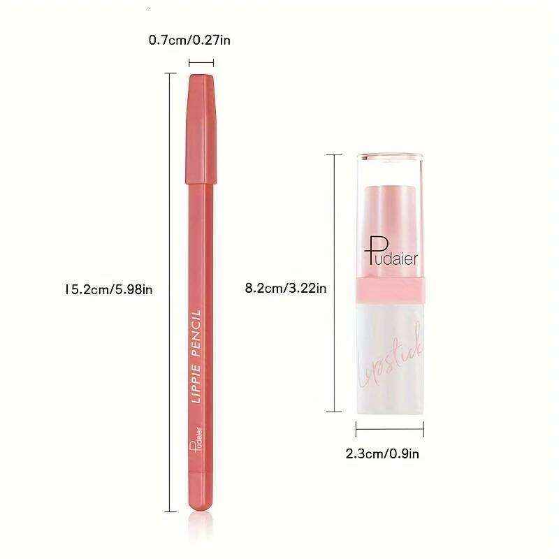 2pcs Glitter Lipstick and Matte liner Set Nude Pink Lip Makeup Kit - Long Lasting, Waterproof, Creamy Texture For Women H260302