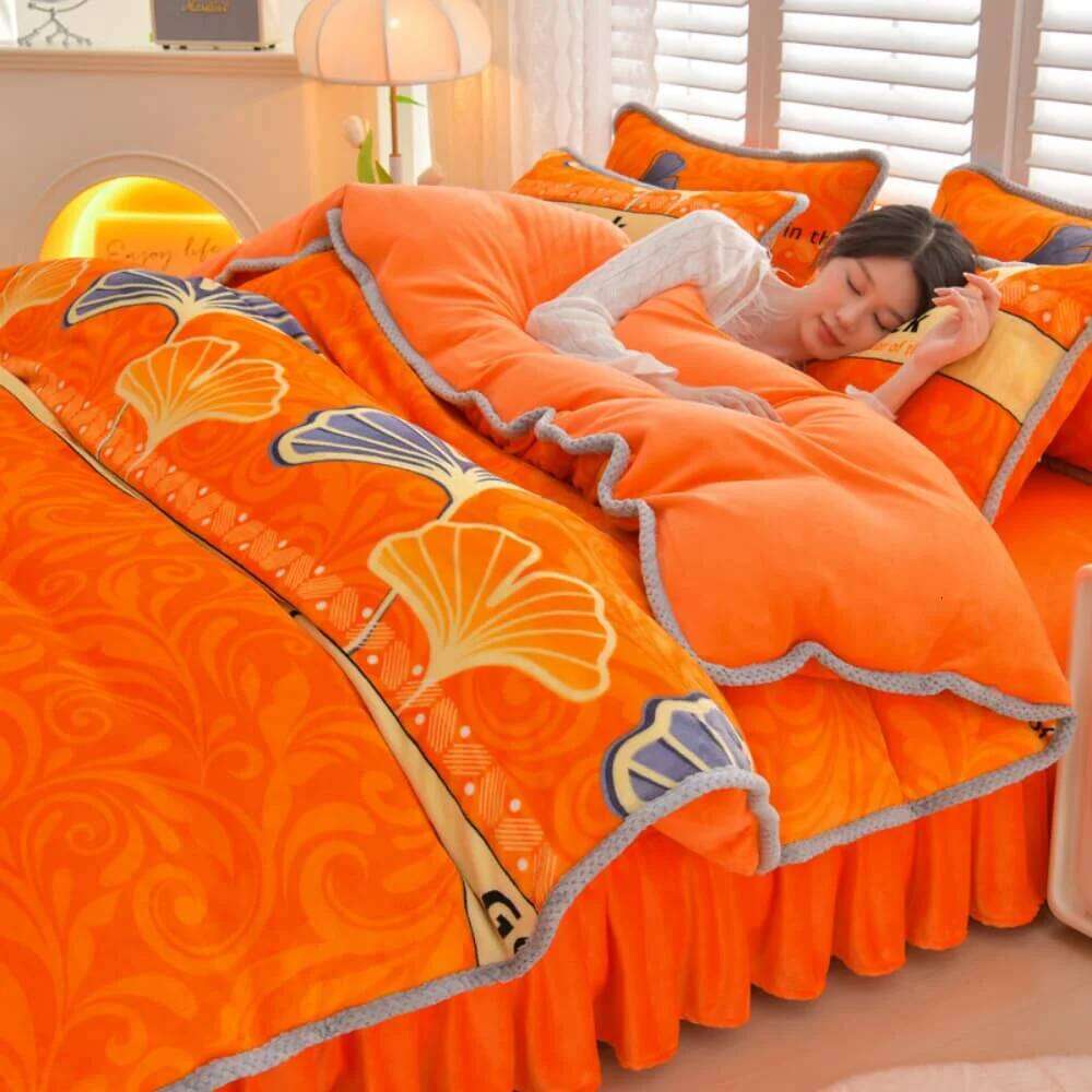 Winter Class A Milk Four-Piece Set Thickened Warm Fleece Home Anti-static Duvet Cover Bed Sheet King Queen Bedding Sets W260302