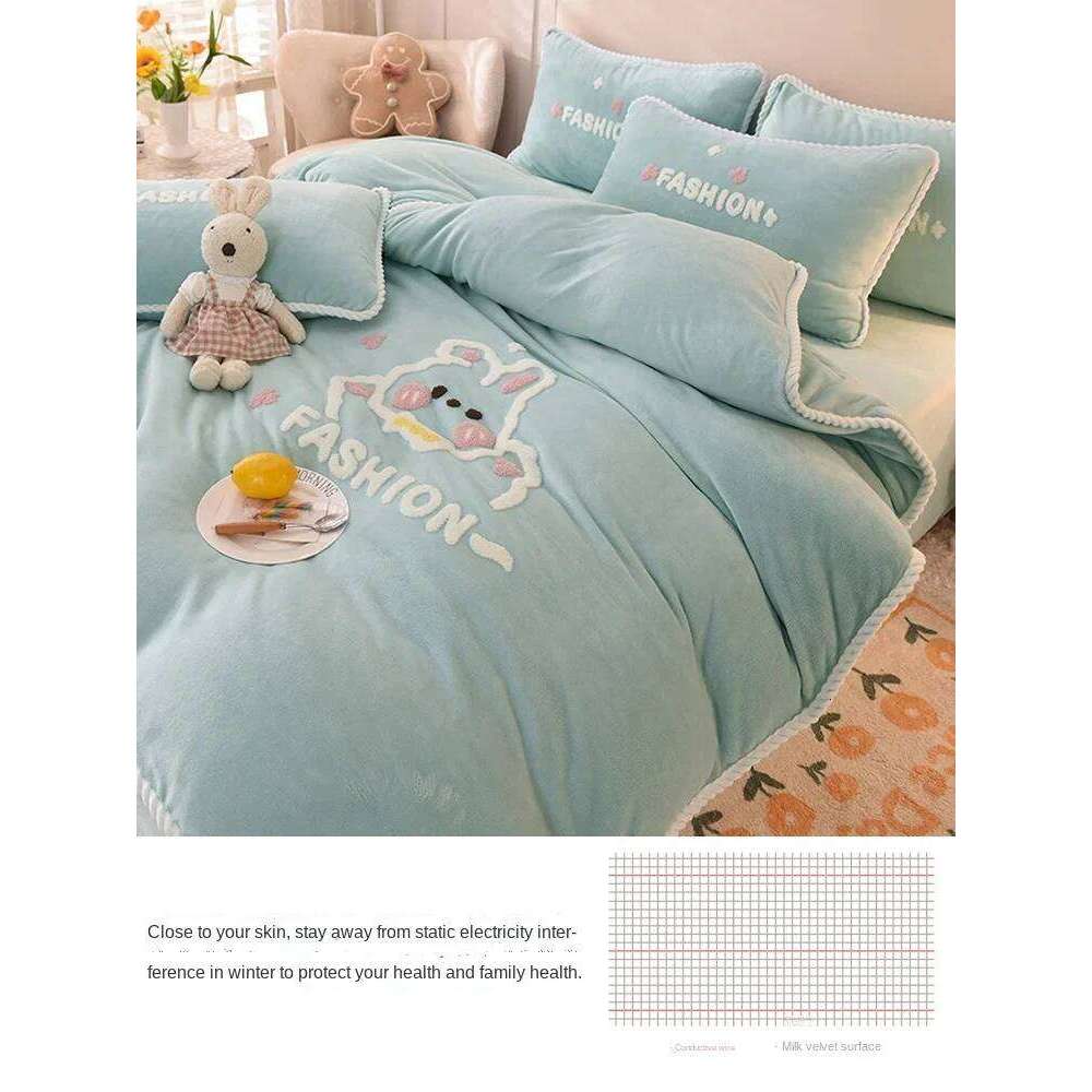 Winter Thickened Milk Coral Fleece Four-Piece Double-Sided Quilt Cover Baby Flannel Velvet Sheet Bed Three-Piece Set W260302