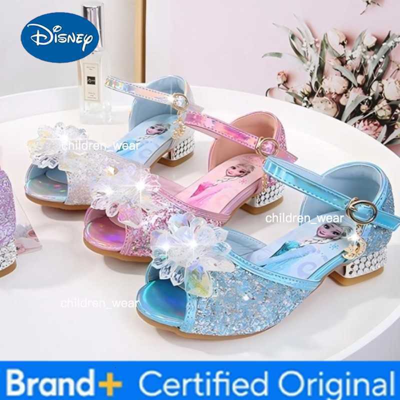 Disney Girls Sandals New Elsa Princess Shoes Summer Frozen Children High Heels Crystal Casual Shoes Sequins Little Girl Shoes H260303