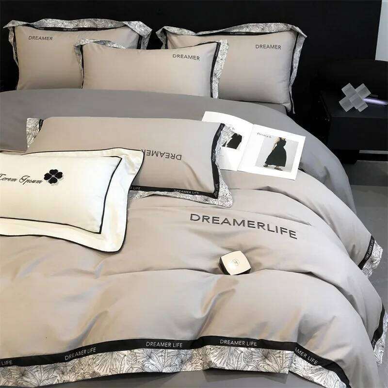 Four-piece set of pure cotton light luxury American sheet high-end bed hat quilt cover, new bedding, household 1Pc W260302