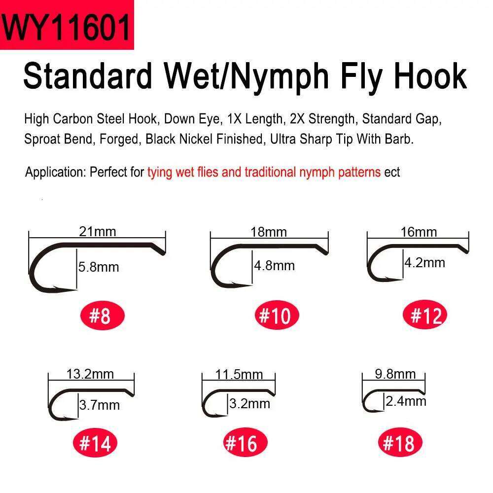 Bimoo 50pcs High Carbon Steel Barbed Hook for Tying Dry Wet Caddis Fly Nymph Streamer Emerger Pupa Trout Z260228
