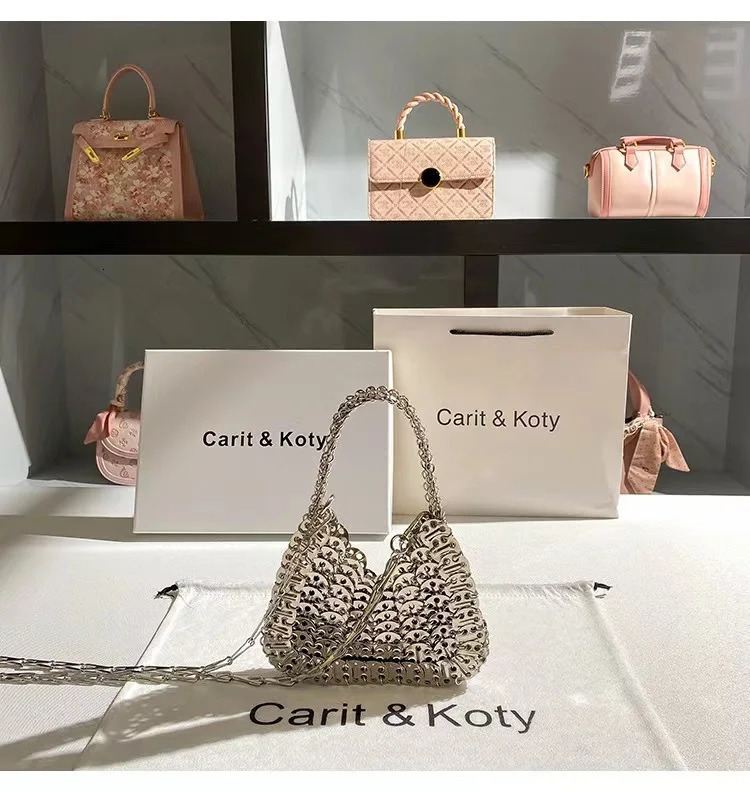 Shiny Silver Metal Sequined Woven Handmade Square Bag Fashion Women Handbag Lady Purse Shoulder Crossbody Bag Female Casual Bag 260302