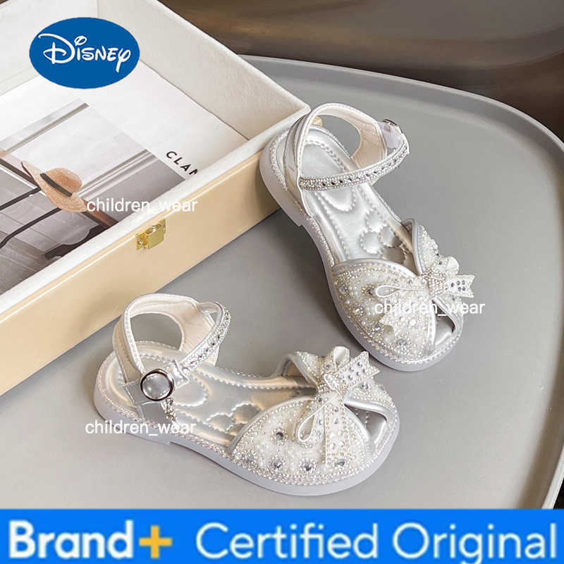 Disney Sweet Little Girl Flat Sandals Summer Fashion Bowknot Children Causal Princess Sandals Wedding Party Kids Sequins Sandal Elegant H260303