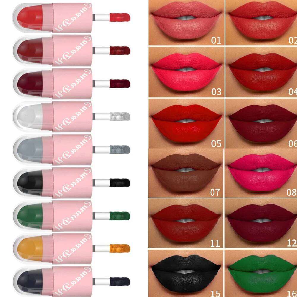 18Color 2In1 Matte Velvet Liquid Lipstick Double Head Sexy Red Purple LipGloss Moisturizing Lasting Waterproof Lip Glaze Make Up H260302