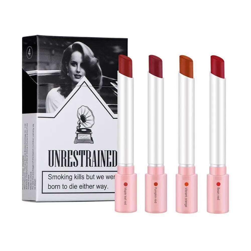 4pcs/set Creative Cigarette Lipstick Matte Gloss Long Lasting Glaze Waterproof Stick Tube Nude Lip Tint Makeup Tool H260302