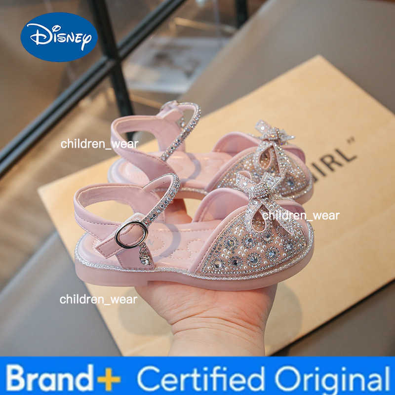 Disney Brand Sandals for Girls 2025summer New Bow Princess Shoes Fashion Sequin Girls Shoes Allmatch Kid Shoes Women Sandals H260303