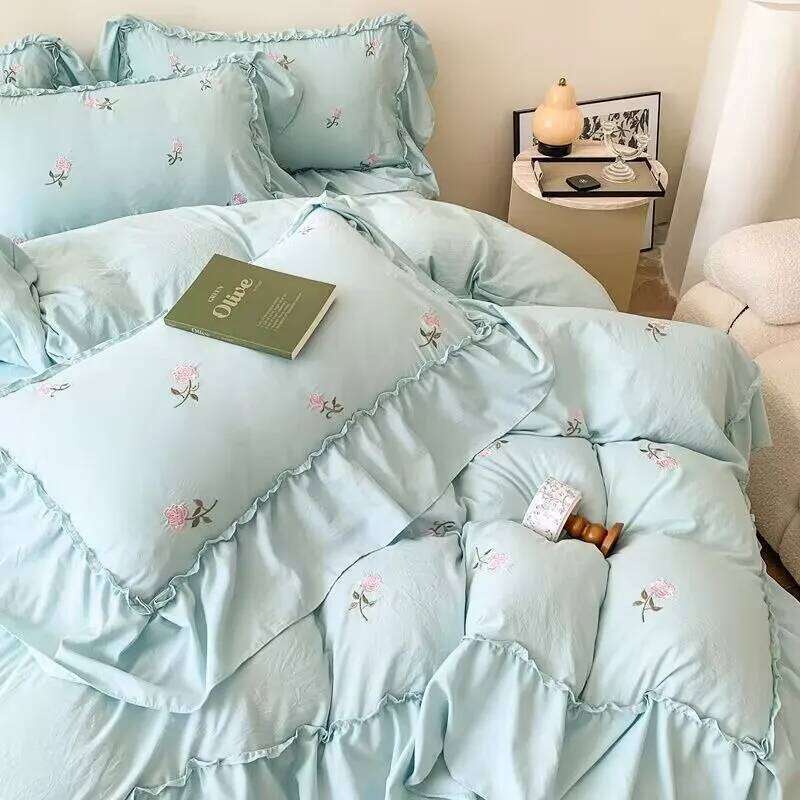 French Princess Bedding Sets Hepburn Style Bow Quilt Romantic Bedclothes Decor Woman Girls Bedroom Duvet Cover 4pcs W260302