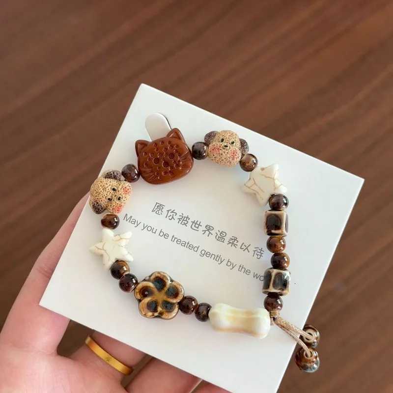 Cute Puppy and Cat Bracelets Ceramic Cartoon Couple and Best Friend Fresh and Sweet Bracelet Niche High-appearance-level Jewelry H260303