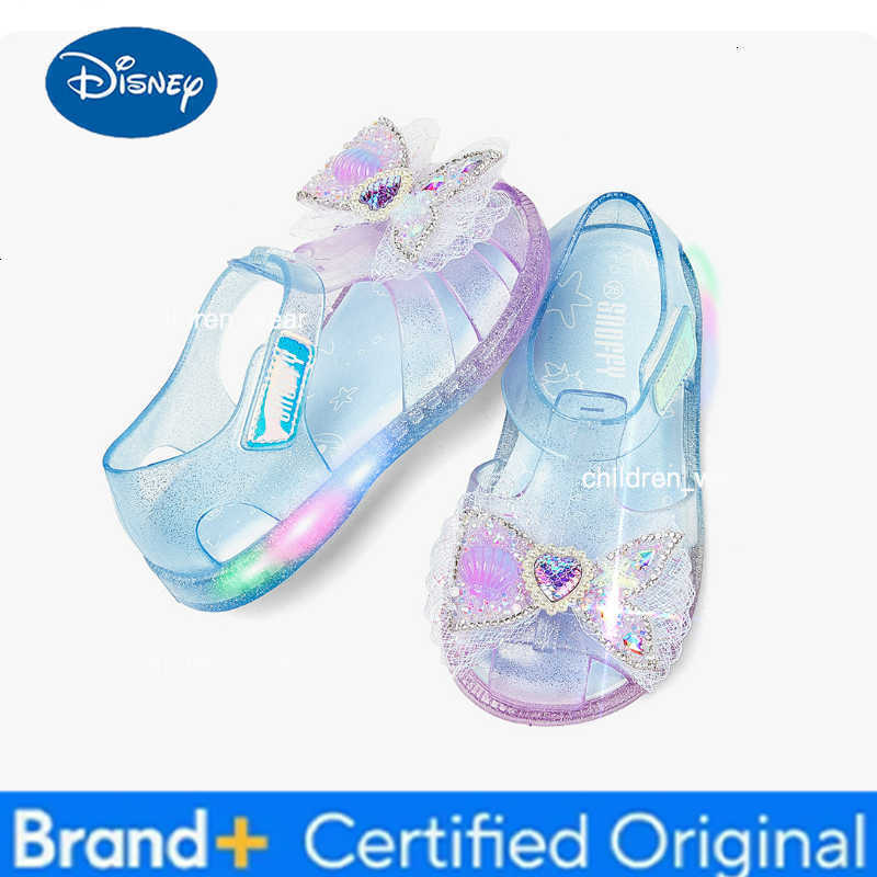 Disney KidsCasual Shoes Sandals Cartoon PVC Lace Bow Fashion Summer Flat Shoes For Children Anti-slip Breathable Blue Size 25-29 H260303