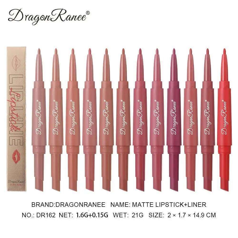 Double Head Matte Lip Liner Pencil 2 in 1 Long Lasting Waterproof Nude Red Lipstick Brighten Outline Makeup Stick H260302