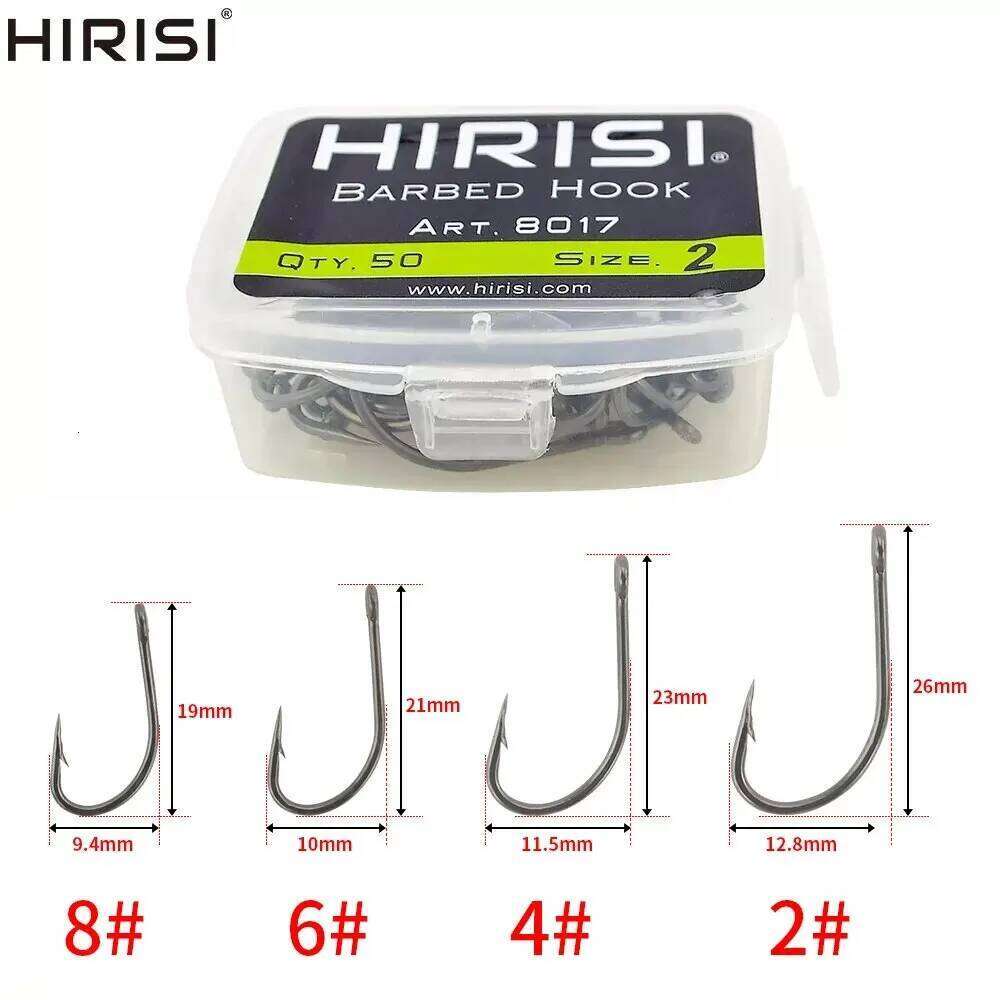 Hirisi 50pcs Carp Coating High Carbon Stainless Steel Barbed 8017 Fishing Hooks Accessories Z260228