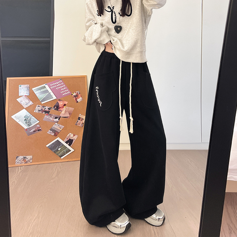 Americn-style Designer Pnts Loose Nd Csul Curved-leg Sports Swetpnts For Women New High-wisted Wide-leg Pnts For Spring Nd Utumn Slimming Csul Trousers
