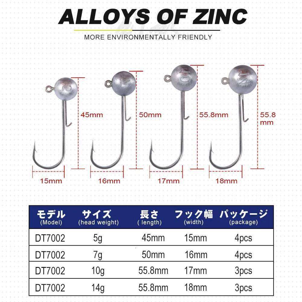 D1 New Zinc Alloy Hook 5g 7g 10g 14g Head Jig Weight Strong and Sharp Fishing Tackle of Environmental Protection Materials Z260228