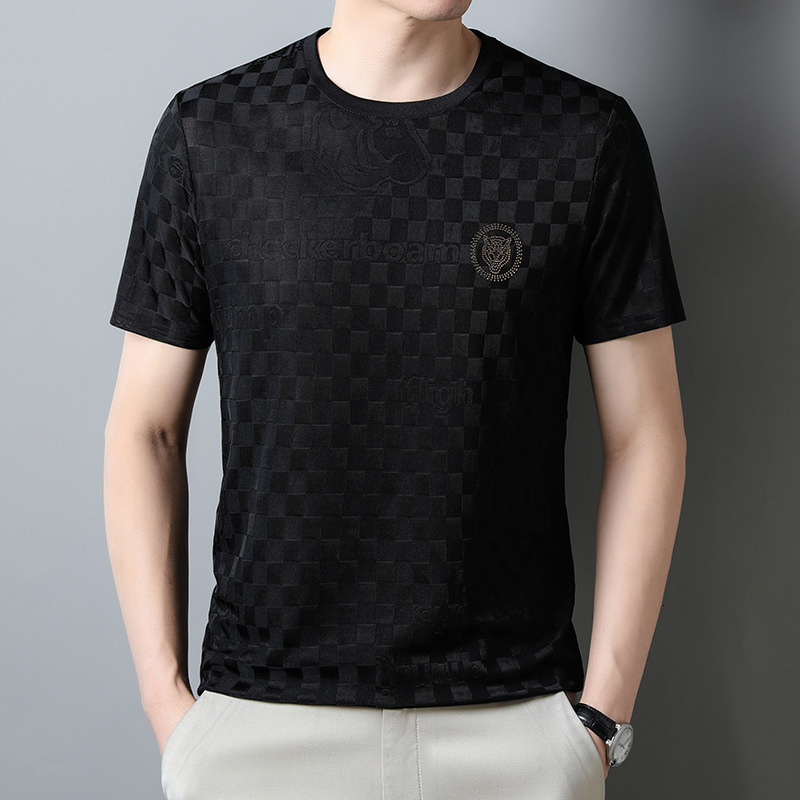 Luxury Brand Designer Clothes Ice Silk Round-Neck T-Shirt For Men New Summer Style Fashionable For Young And Middle-Aged Men Semi-Solid Color Breathab