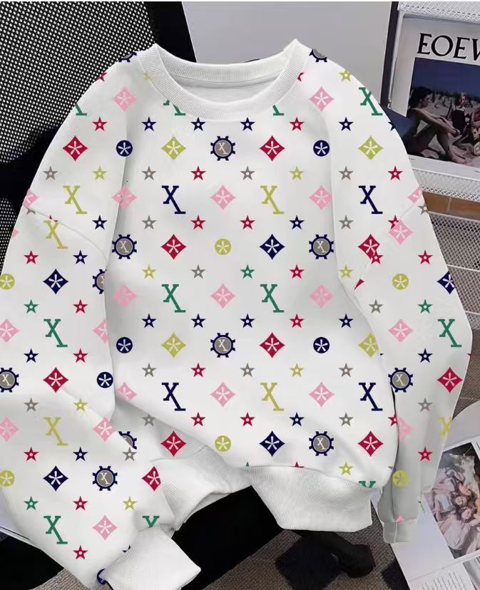 Luxury Brand Designer Clothes American Retro 3D Printed Colorful Crew Neck Sweatshirt For Women Letter Pattern Loose Pullover Top