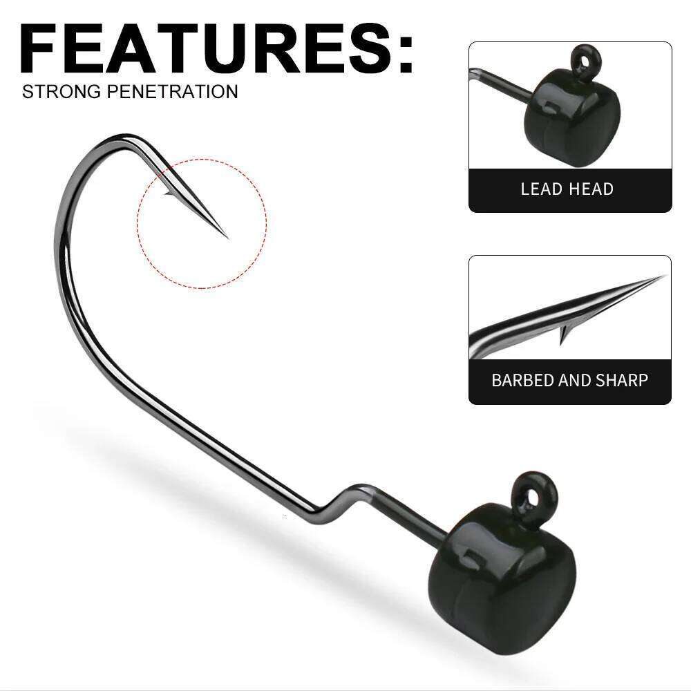 Bullet Jig Head Carbon Steel Weedless Offset Worm Fishing Hook, Lure Texas Rigs Accessories, 5Pcs Lot, 3.5G, 5G, 7g Z260228