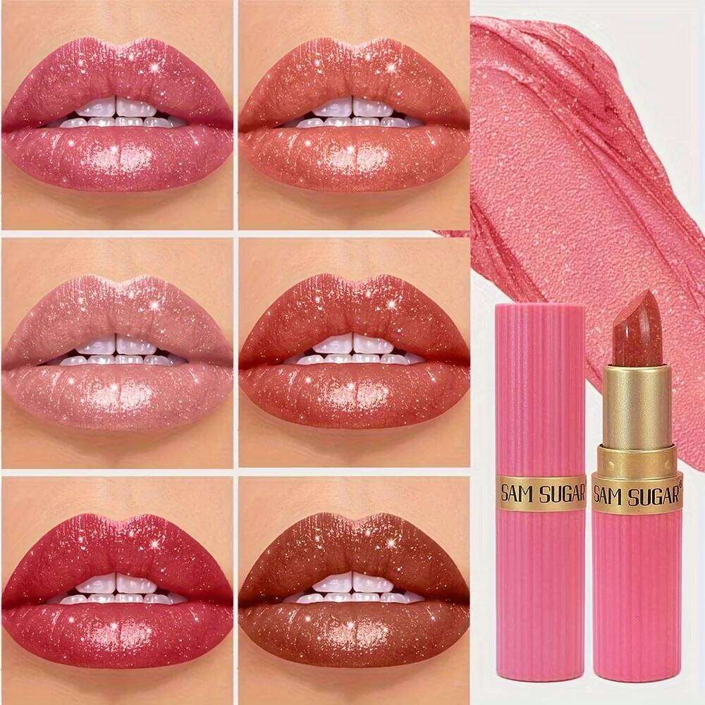 Coral Pearlescent Lipstick - Waterproof, Long-Lasting Shimmer Gloss with Golden Cap, Non-Sticky Formula, Easy Application H260302