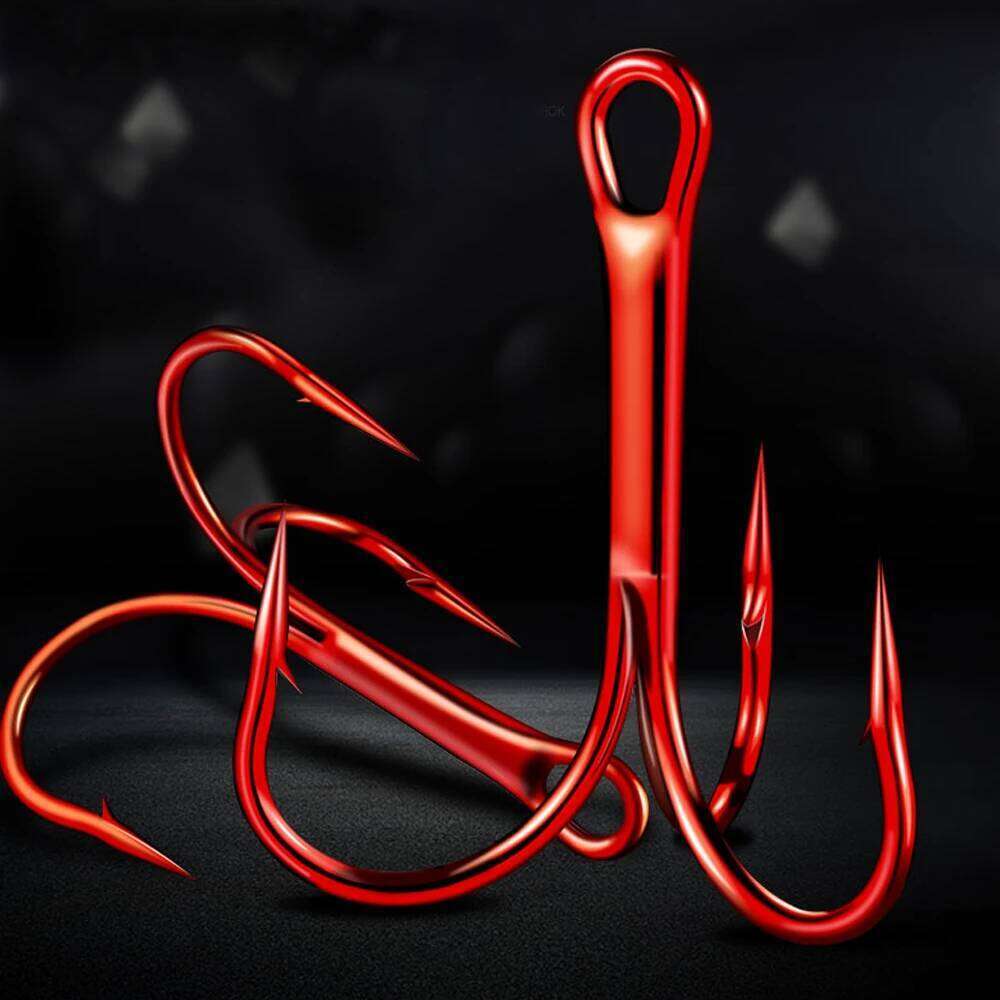 15Pcs/lot 13B Three Red Nickel Color Fishhook 1/2/4/8/10/12/14# Fishing Hook High Carbon Steel Treble Hooks gamakatsu Z260228