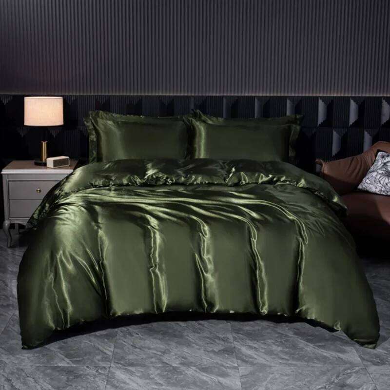 Solid Silk Bedding Set with Duvet Cover Bed Sheet Pillowcases Luxury Satin Single Double Bedsheet King Queen Twin Size W260302