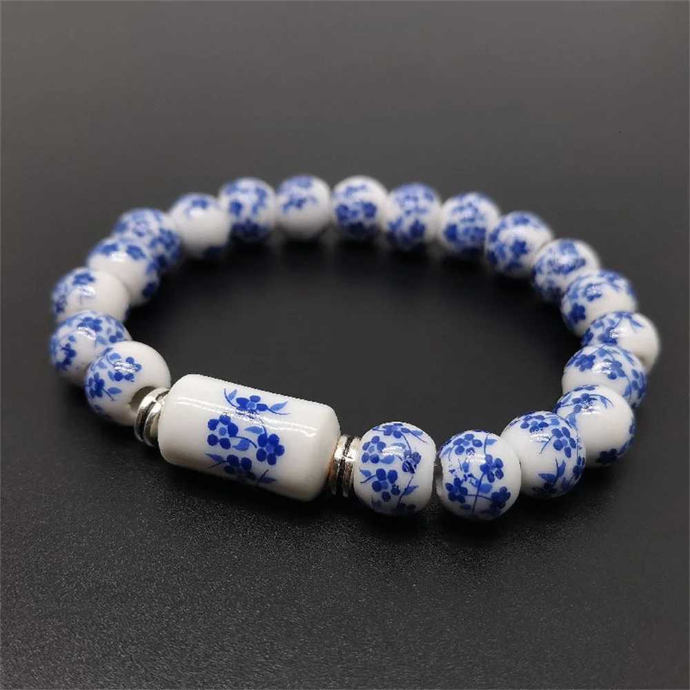 b21 Blue and White Porcelain Stretch Bead Bracelet for 8MM Ceramic Sunflower Plum Blossom Bead Bracelet Collect Jewelry Gifts H260303