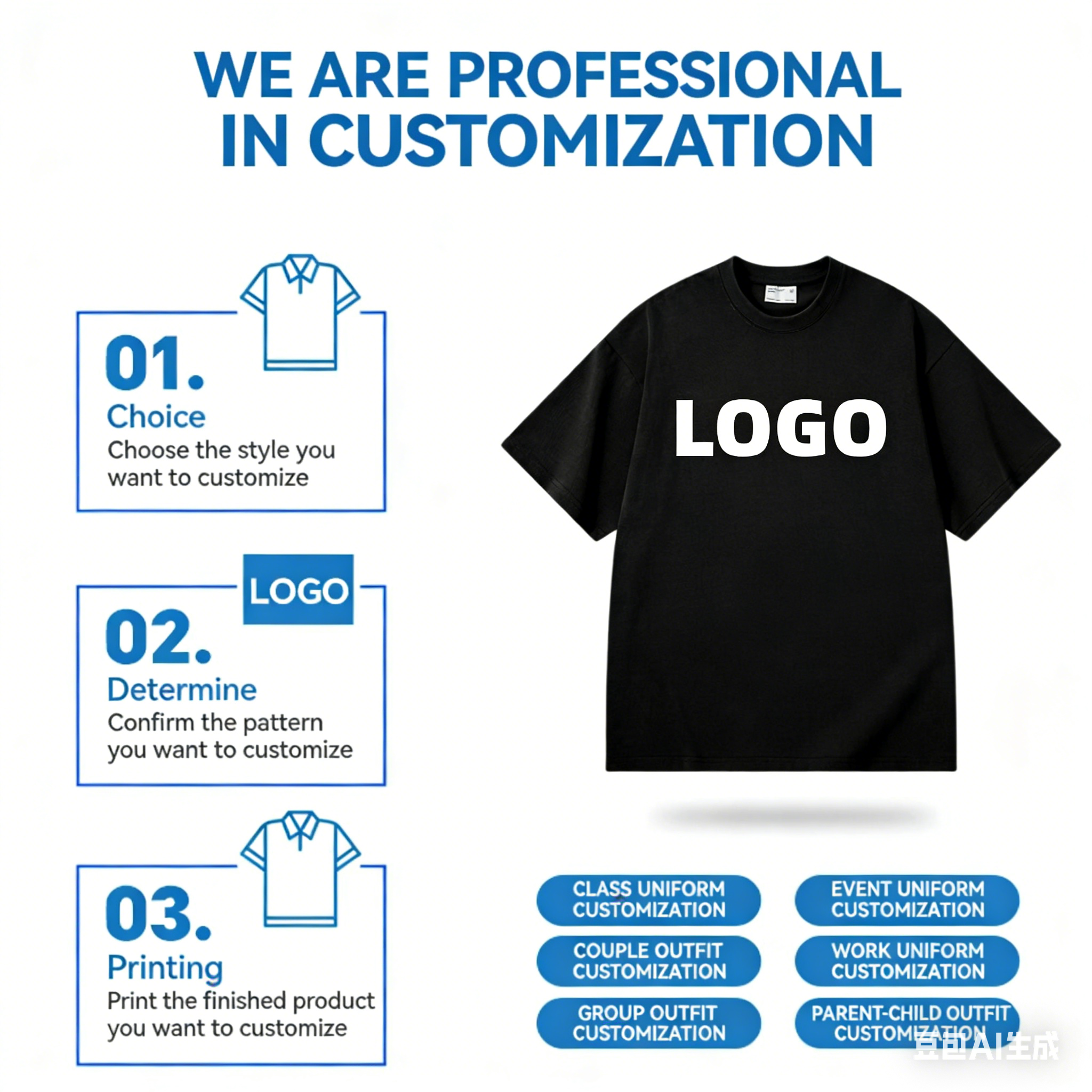 Custom Logo Combed Cotton Crewneck T-Shirt, Oversized Available, Personalized Uniform/Advertising Tee, Single Piece Customization Supported
