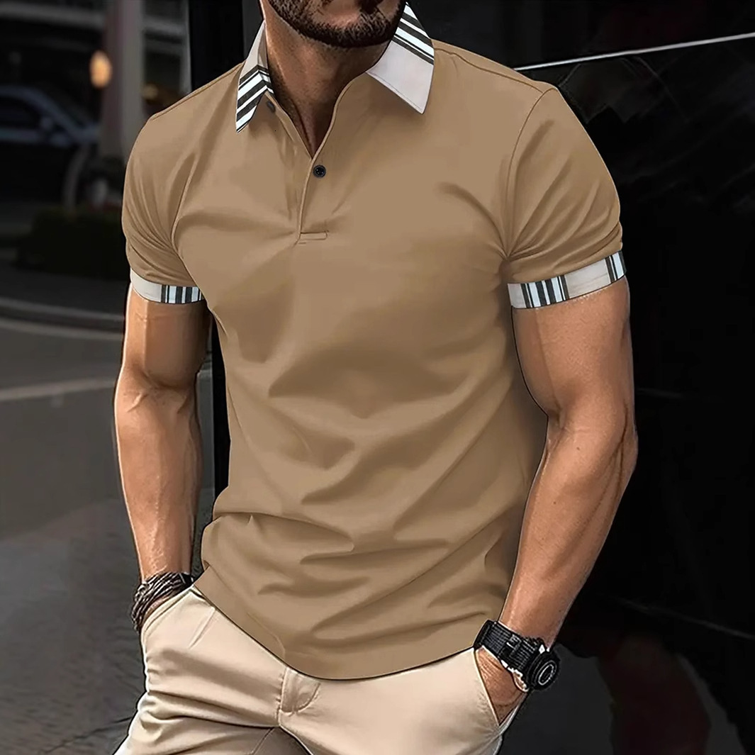 Luxury Brand Designer Clothes Polo Shirt For Tough Guys Short-Sleeved Sports T-Shirt Muscle Fit Mens Quick-Dry Slit Design Striped