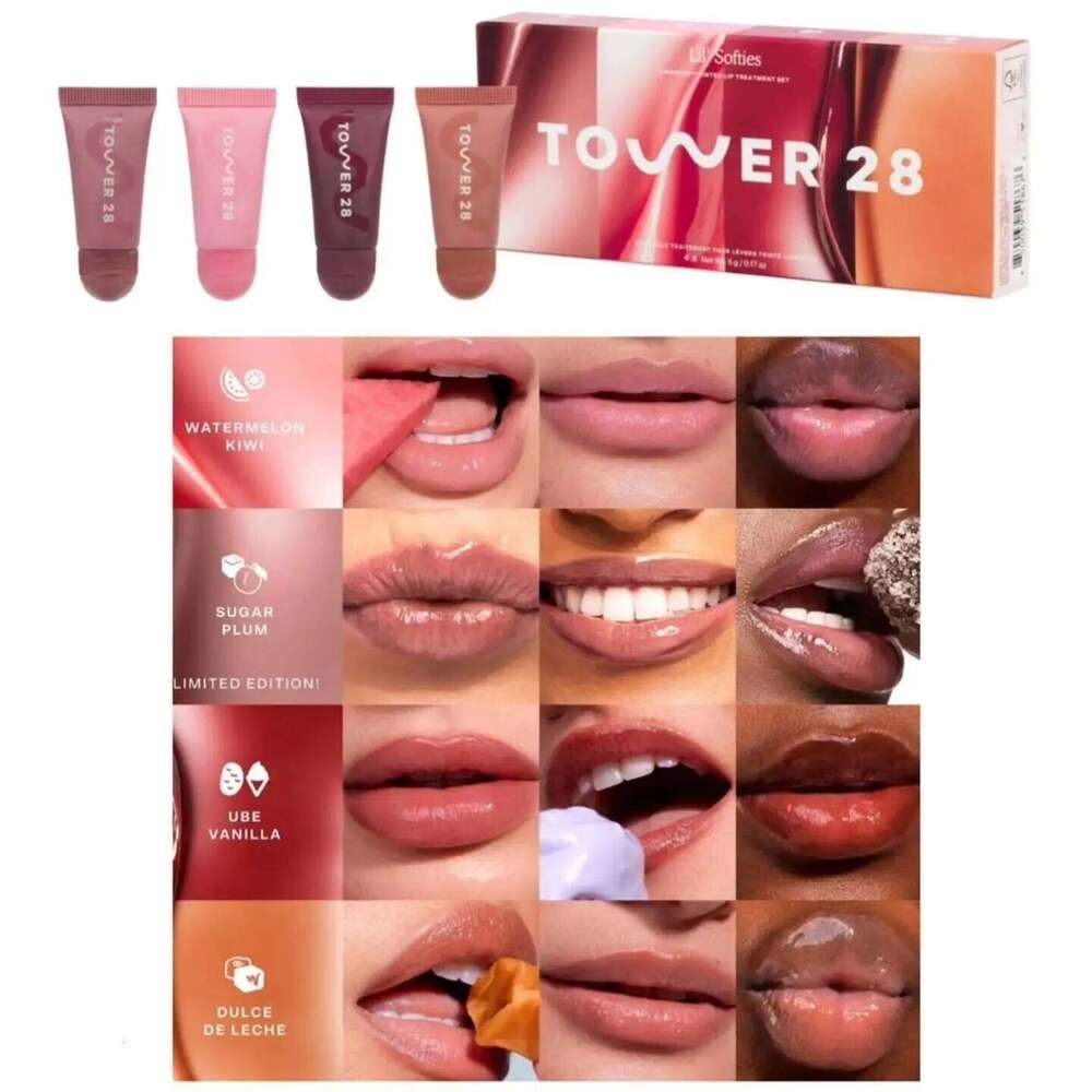 Original Brand Tower 28 Beauty Mini Lil' Softies Treatment Set Watermelon Sugar Plum Vanilla Dulce de Leche Colored Lip Blam H260302