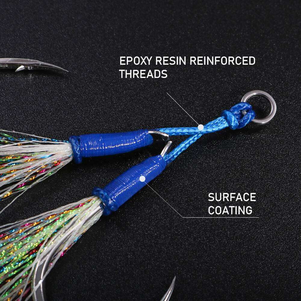 JIGGING PRO 1# 1/0 2/0 3/0 4/0 Luminous Twin Assist Hook Metal Jig Saltwater Fishing Tackle Jigging Hooks Z260228