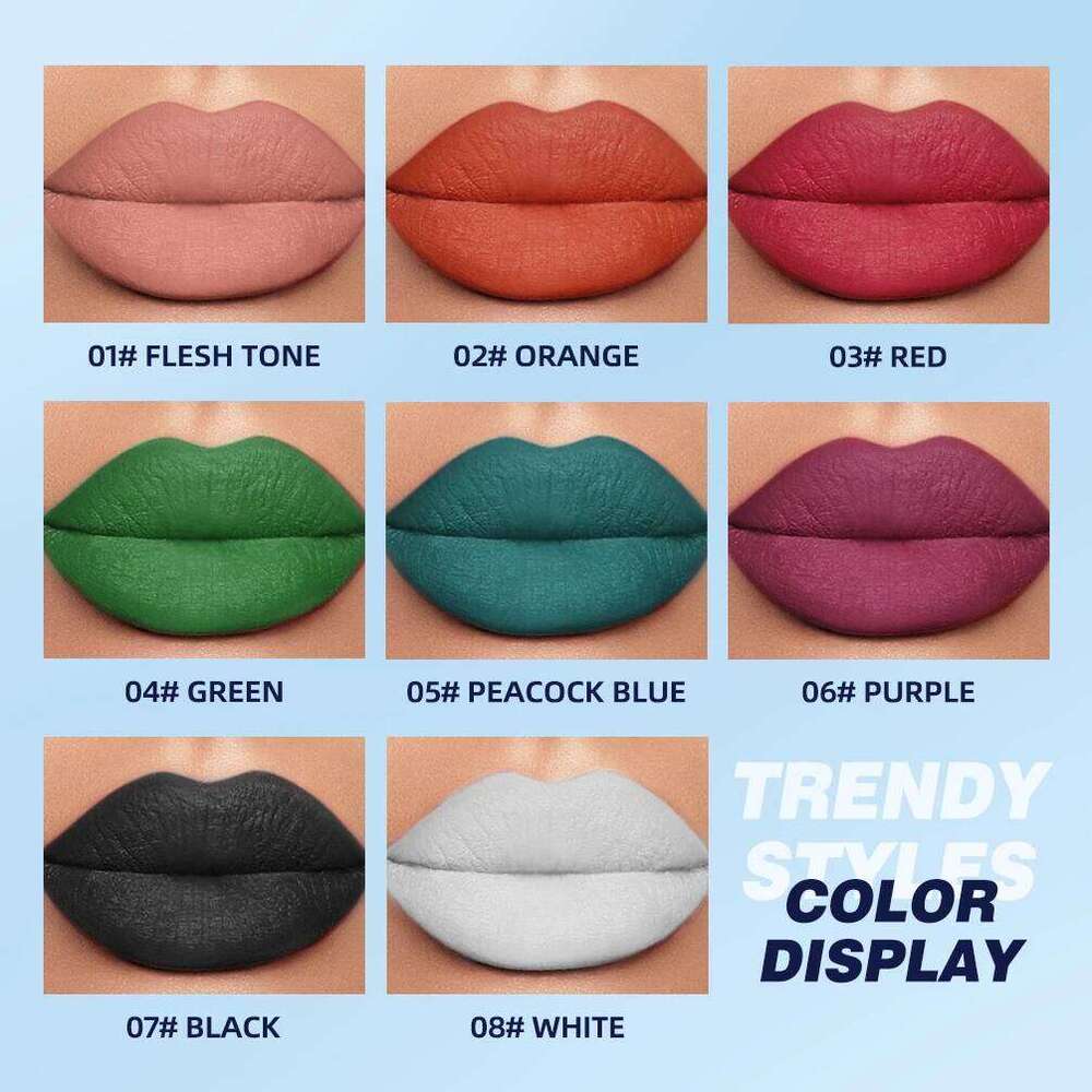 QIBEST Nude Velvet Matte Lipstick Long-lasting Highly Pigmented Tint Not Stick Cups Red Green Orange Black White Lip Stain H260302