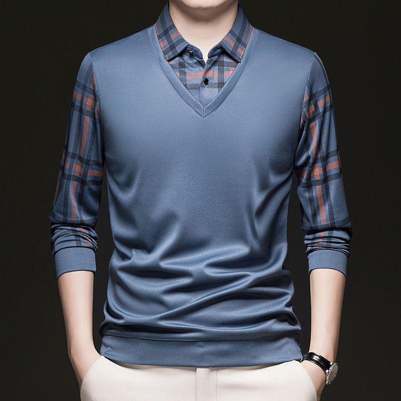 Luxury Brand Designer Clothes Spring And Autumn Mens Turn-Down Collar Faux Two-Piece POLO Shirt Business Mens Top With Plaid Sleeves T-Shirt For Men I