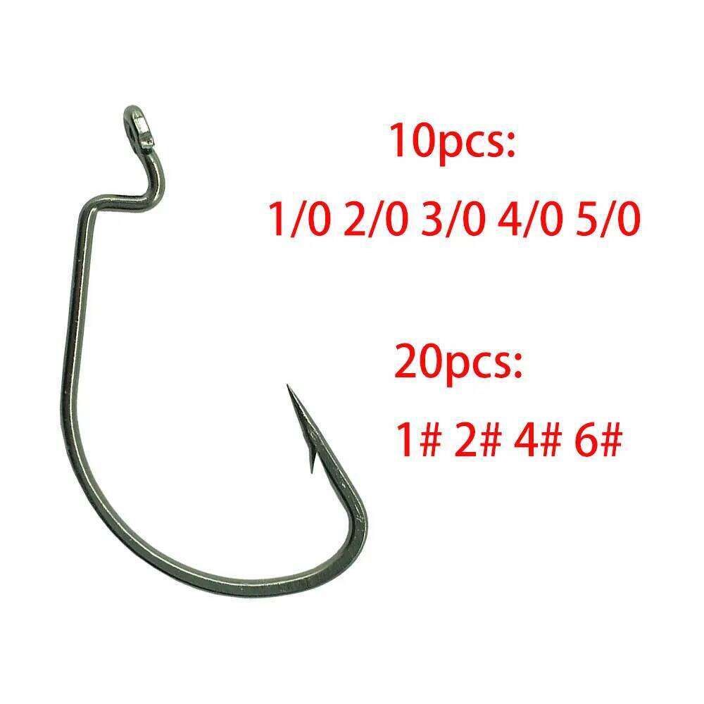 Hexakill 20pcs/lot 1#2#4#6# 10pcs/lot 1/0#2/0#3/0#4/0#5/0# wide crank fishing barded bass carp hook for soft worm lures Z260228