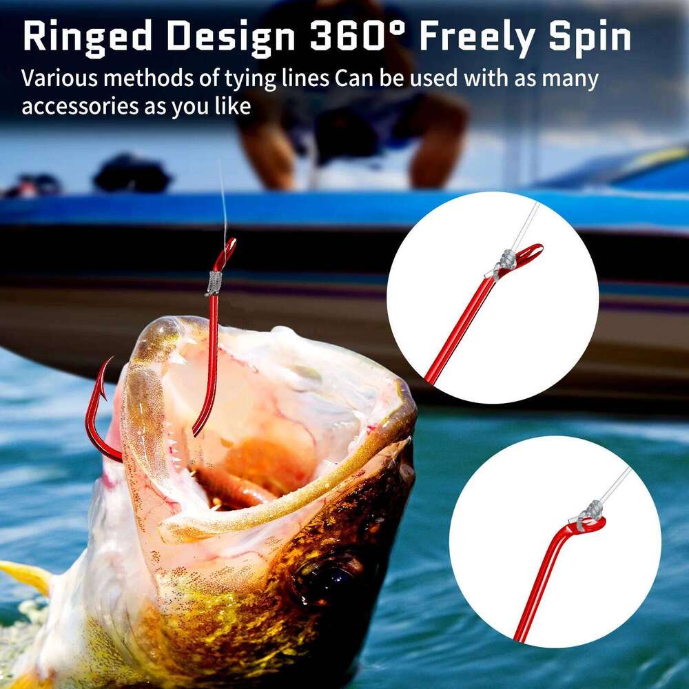 FishTrip Red Octopus Hooks 25-100PCS Circle Offset 2X Strong Live Bait Barbed Carp Hook Saltwater Freshwater Catfish Bass Z260228