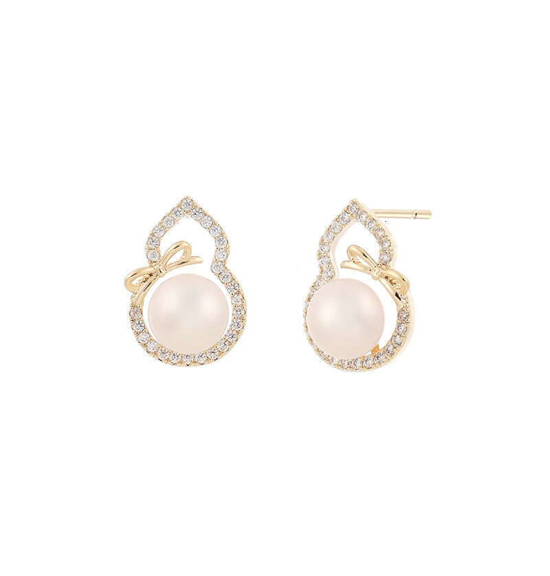 Xiangyun Zircon Small Gourd Earrings For Women Light Luxury Ancient New Chinese Style Imitation Pearl Earrings