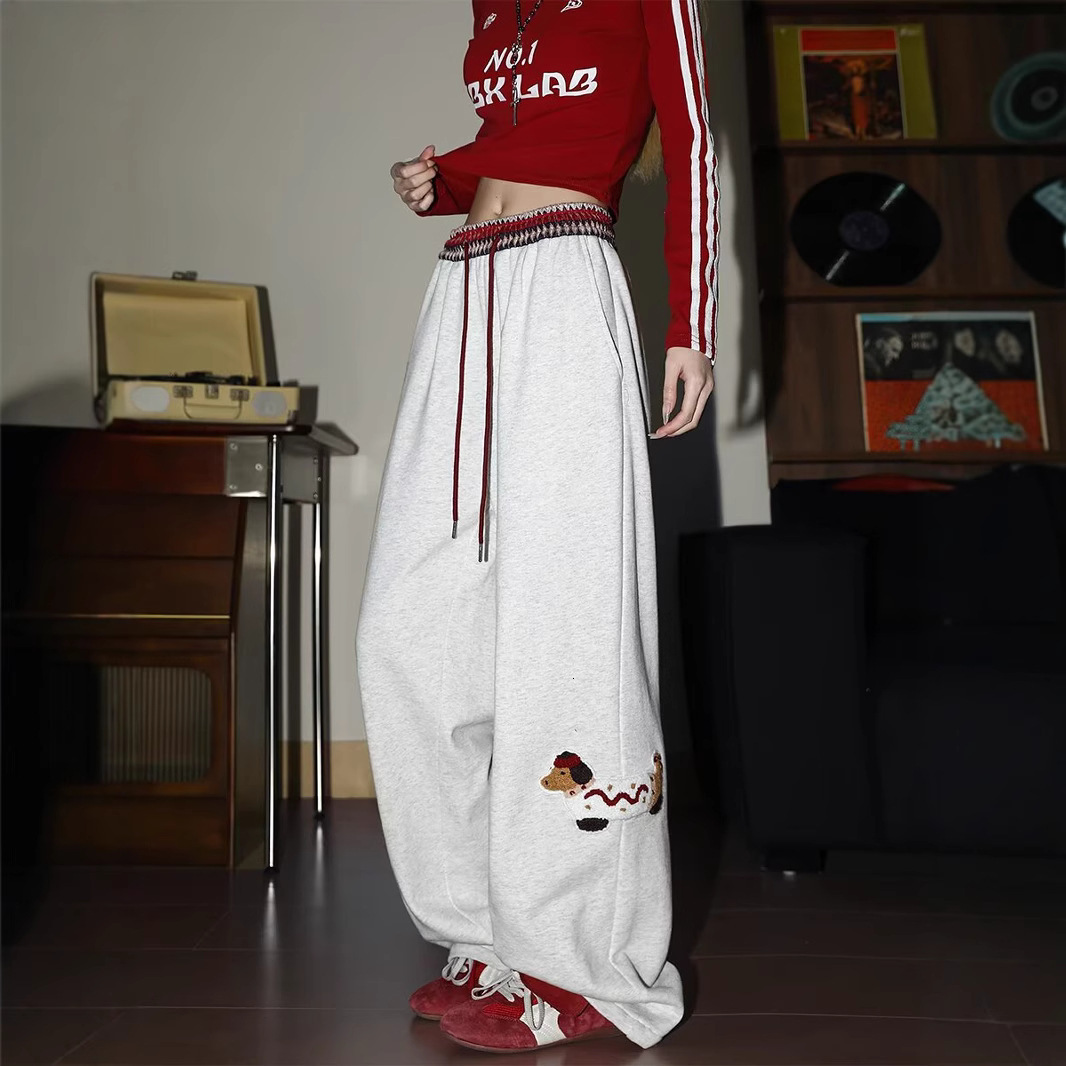 Americn Retro Dchshund Dog Sports Swetpnts For Women Designer Pnts New Spring Loose Wide-leg Stright High Street Csul Pnts