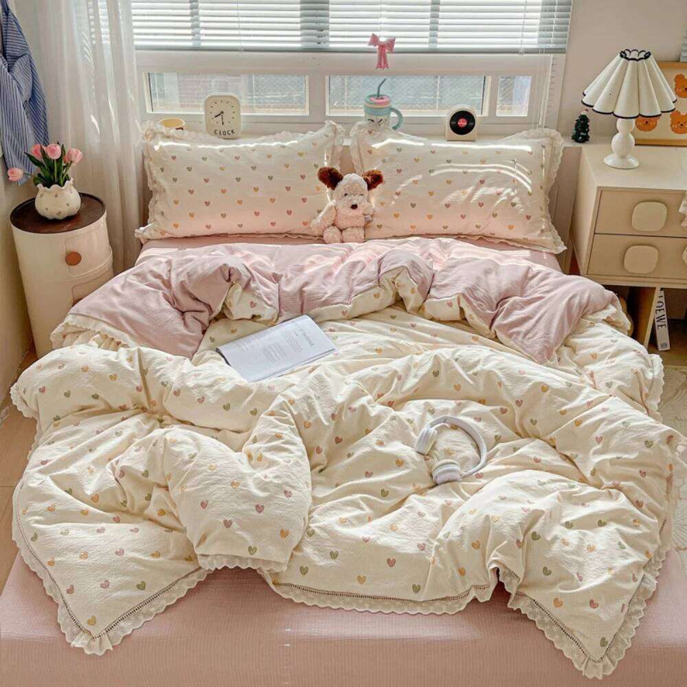 Print Floral Bedding Soft Double Layer Yarn Four Pieces Set Comfortable Duvet Cover Bed Sheet With Pillowcases Home Textiles W260302