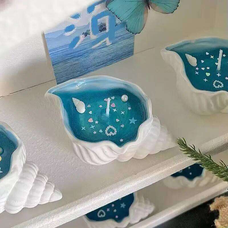 Ocean-Themed Scented Candles - Handmade Conch Shell Jelly Wax with Starfish Decor, Aromatherapy Gift Set W260303