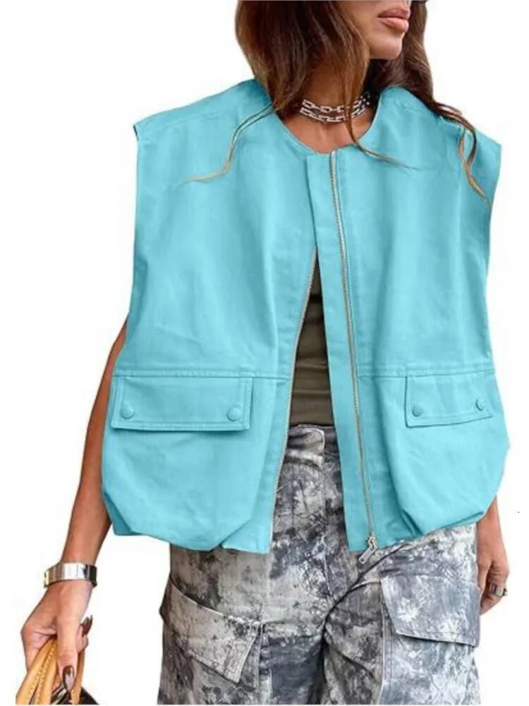 Women's Zip Up Vest Fashion Sleeveless Loose Jacket Solid Color Oversized Jackets 2025 Spring Autumn Casual Street Style Tops dongdumaoyi