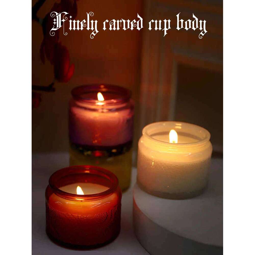 1pc Exquisite Engraved Glass Jar Table Decoration Holder Romantic Scented Wax Candle W260303