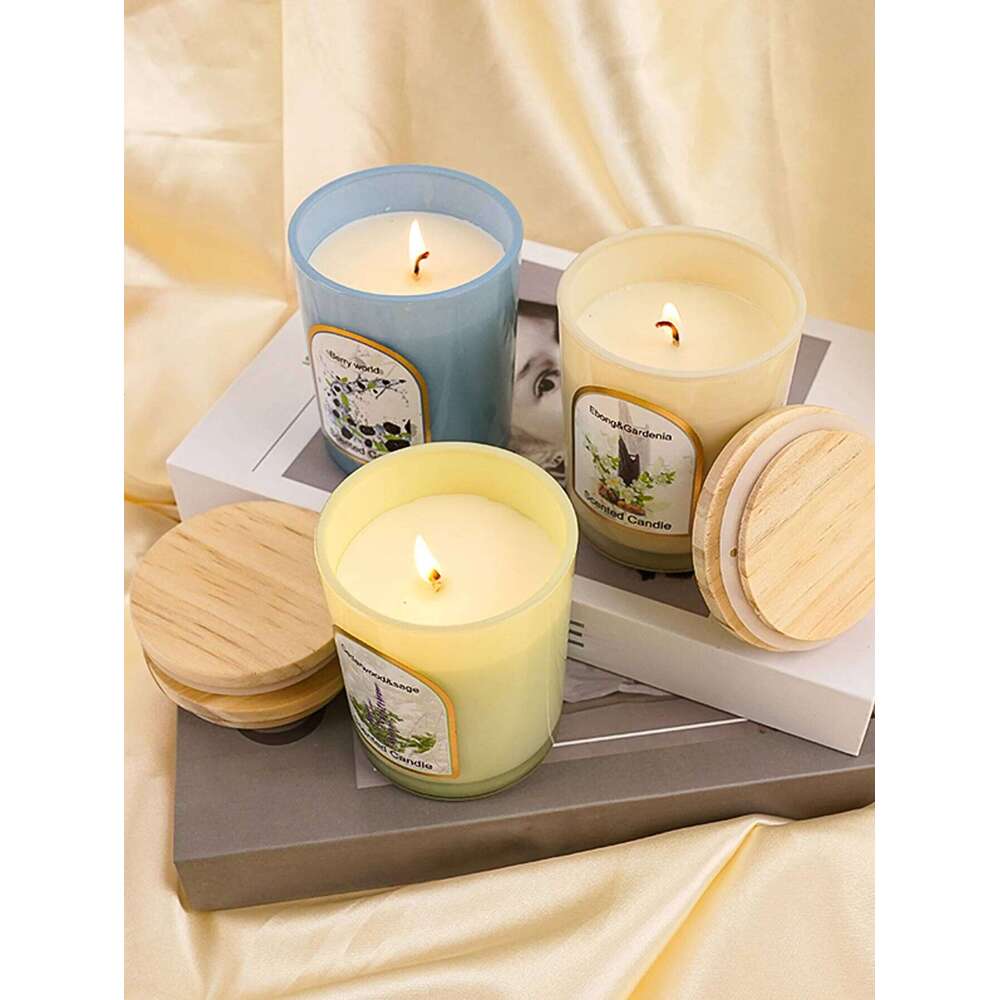 1pc exquisite wooden lid glass jar aromatherapy table decoration holder candle romantic W260303