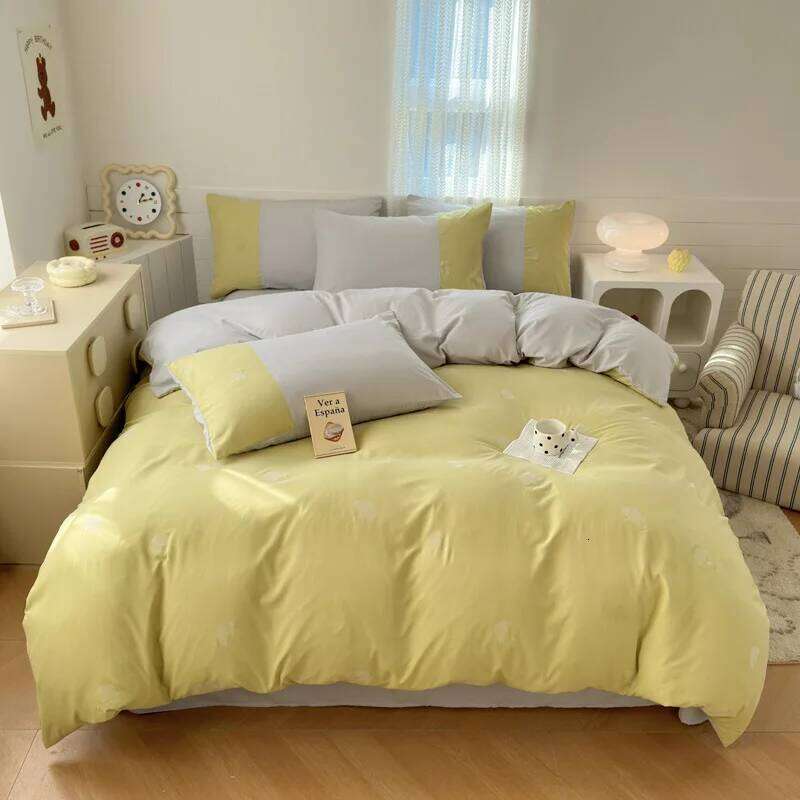 2025 new class A milk 6D three-dimensional printing four-piece set small fresh washed cotton bed sheet quilt cover W260302 W260302
