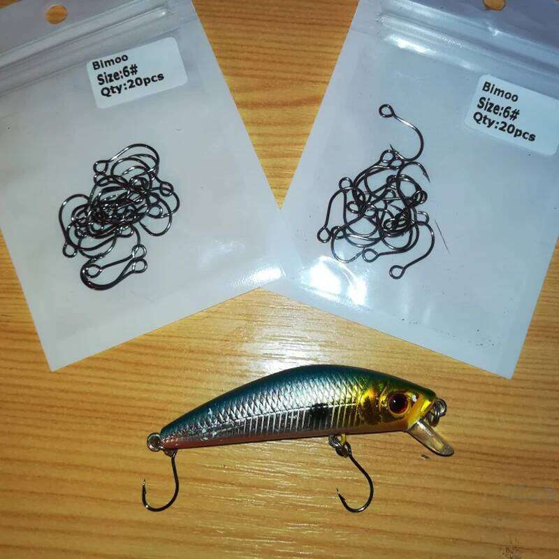 Bimoo 20pcs for Fishing Spare Single Fish Lure Hooks Inline Hook Big Eye Size2/0 1/0 1 2 4 6 8 High Carbon Steel Z260228